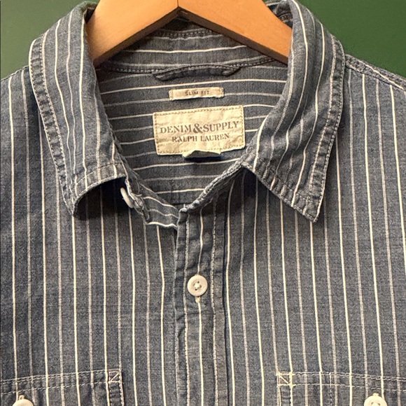 Denim & Supply Ralph Lauren Navy Pinstripe Casual Shirt Mens L Slim Fit - Picture 9 of 10